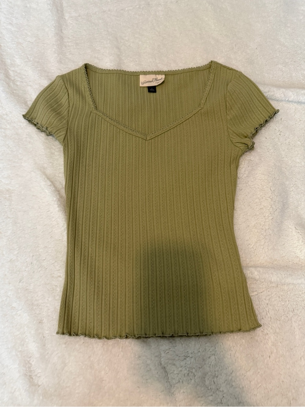Universal Thread Olive Green Ribbed V-Neck Short Sleeve Tee